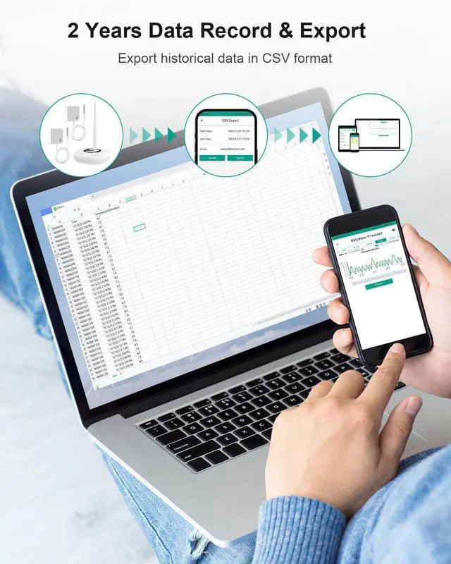 Alt view image 6 of 7 - WiFi Thermometer Freezer Alarm, Email Alert, App Notification, Data Record Export, No Subscription Fee, 2 Remote Wireless Temperature Sensors for Refrigerator, Freezer, Hot Tub White -