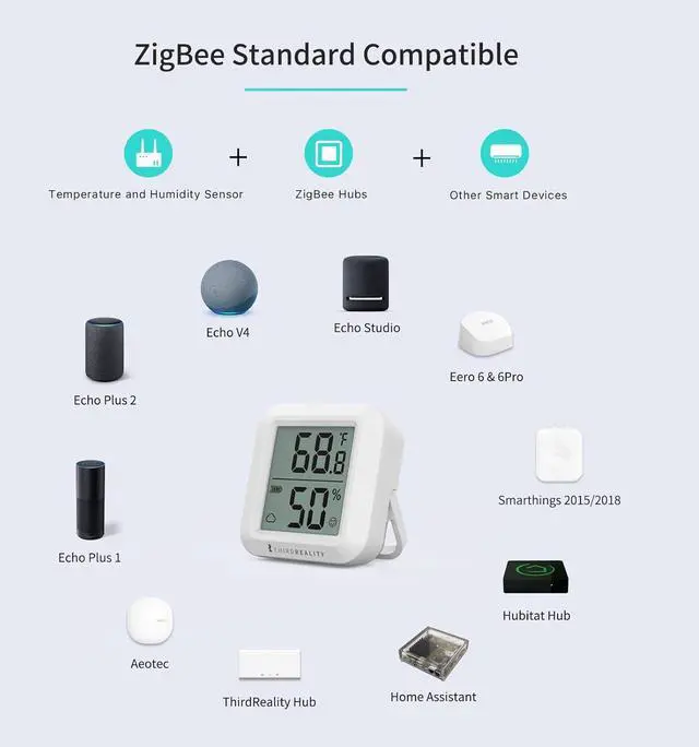 Alt view image 3 of 6 - Zigbee Temperature and Humidity Sensor 2 Pack, Digital LCD Display, ZigBee Hub Required, App Records, Remote Monitoring and Smart Home Automation, AAA Batteries Included