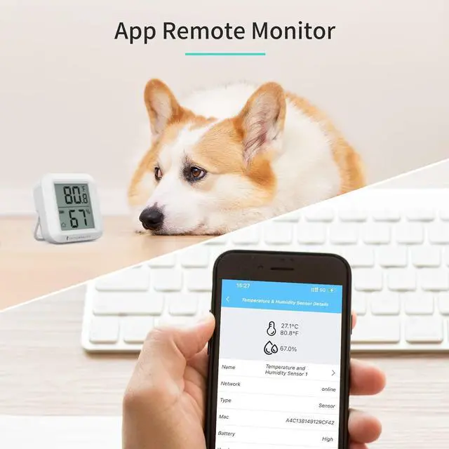 Alt view image 4 of 6 - Zigbee Temperature and Humidity Sensor 2 Pack, Digital LCD Display, ZigBee Hub Required, App Records, Remote Monitoring and Smart Home Automation, AAA Batteries Included