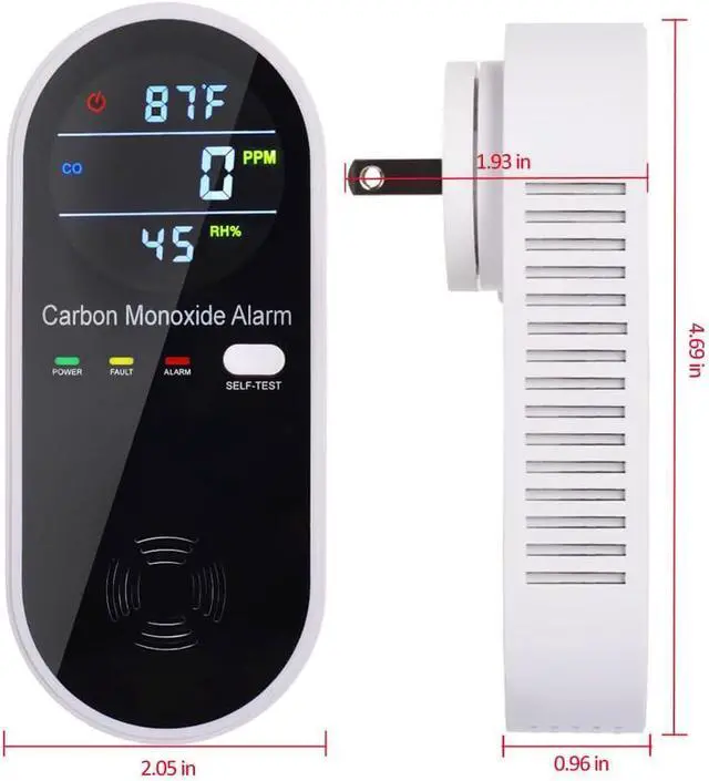 Alt view image 3 of 7 - 3-in-1 Carbon Monoxide Detectors Plug in Wall, Portable Carbon Monoxide Detector for Travel, CO Gas Meter Temperature Humidity Sensor Built-in with LCD Display Voice Light Warning