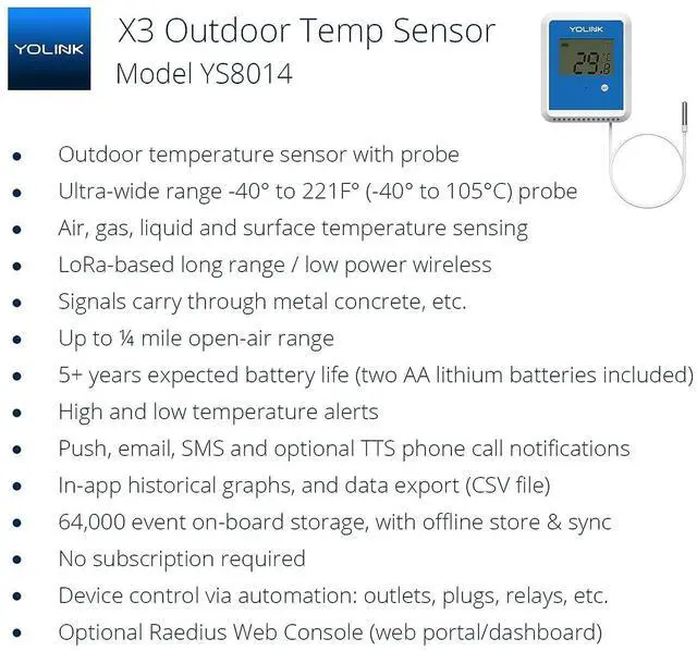 Alt view image 2 of 7 - Smart X3 Version Outdoor Temperature Data Logger with Probe, Thermometer, 1/4 Mile Range, 5+ Years Battery Life, Emails, Text, App Alerts, Alexa, IFTTT. Pool, Hot Tub, Fish Tank. Hub Included!