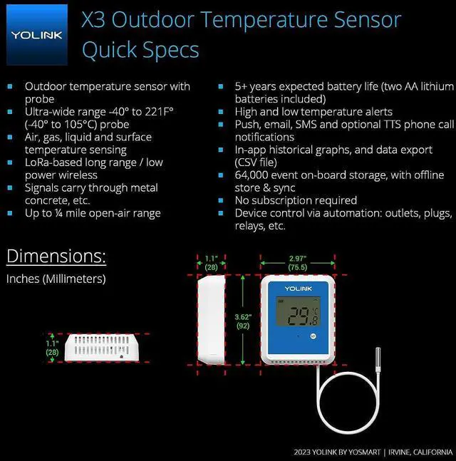 Alt view image 3 of 7 - Smart X3 Version Outdoor Temperature Data Logger with Probe, Thermometer, 1/4 Mile Range, 5+ Years Battery Life, Emails, Text, App Alerts, Alexa, IFTTT. Pool, Hot Tub, Fish Tank. Hub Included!