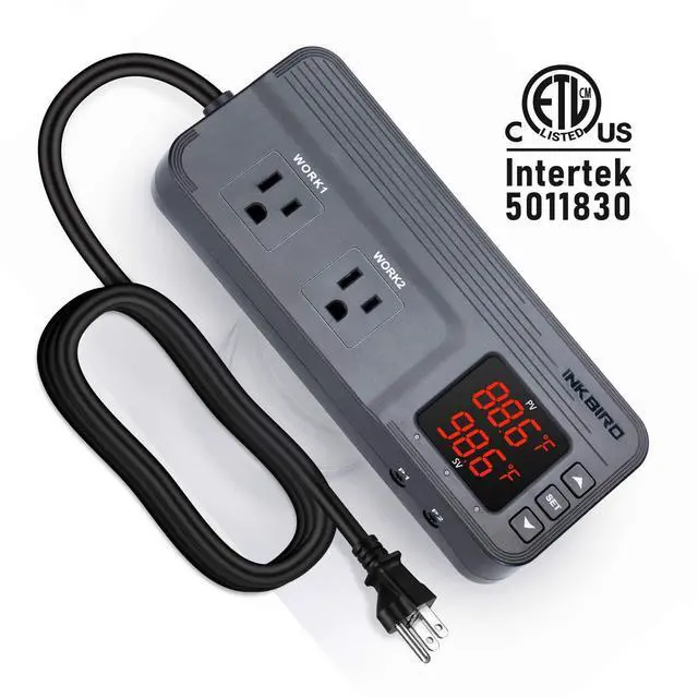 Alt view image 2 of 6 - ITC-608T Temperature Controller with Dual Temperature Sensor AC Dual Stage Outlet Thermostat with 12 Period Time Stage 1800W ETL Listed