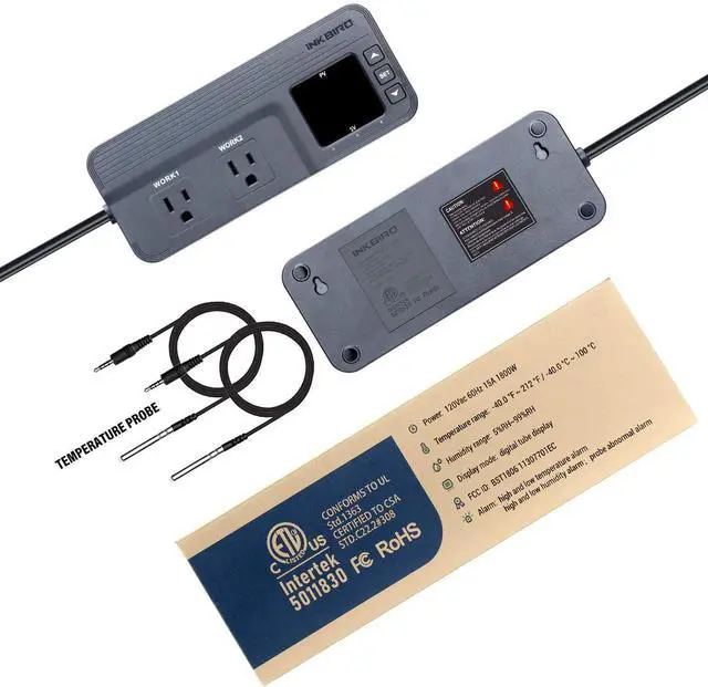 Alt view image 3 of 6 - ITC-608T Temperature Controller with Dual Temperature Sensor AC Dual Stage Outlet Thermostat with 12 Period Time Stage 1800W ETL Listed