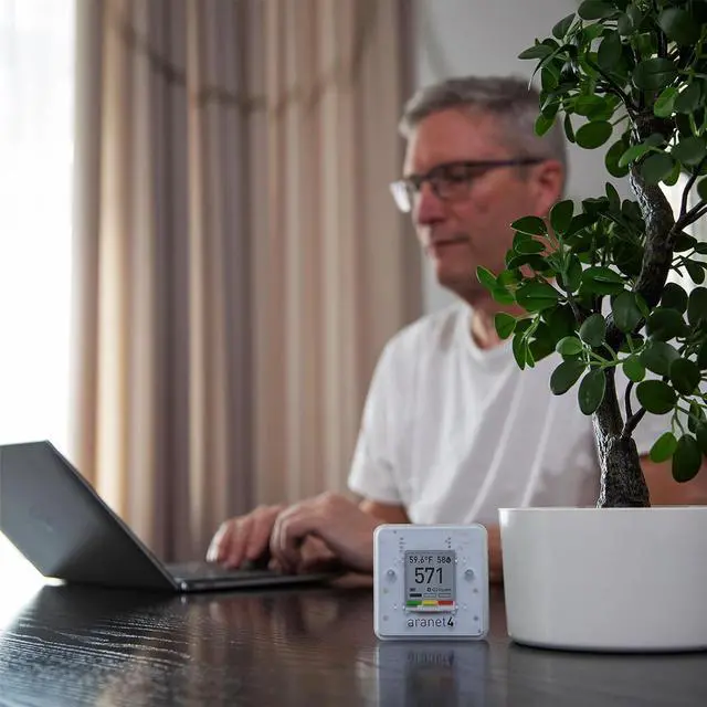 Alt view image 7 of 7 - Aranet4 Home: Wireless Indoor Air Quality Monitor for Office or School (CO2, Temperature, Humidity and More) Portable, Battery Powered, E-Ink Screen, App for Configuration & Data History