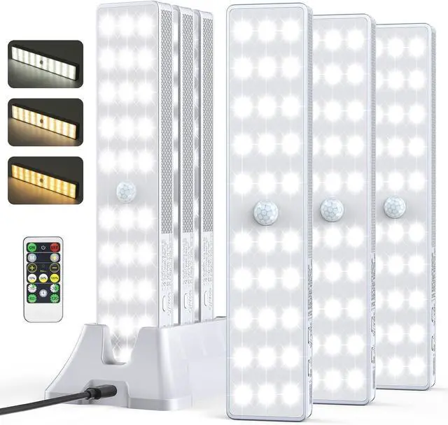 Main image of LED Closet Light with Charging Station, 6 Pcs 3 Color Temperatures 30LEDs Dimmer Rechargeable Motion Sensor Under Cabinet Lighting with Remote Control, Wireless Stick-on Night Light for Kitchen