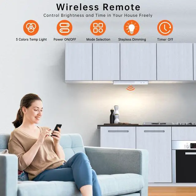 Alt view image 2 of 6 - LED Closet Light with Charging Station, 6 Pcs 3 Color Temperatures 30LEDs Dimmer Rechargeable Motion Sensor Under Cabinet Lighting with Remote Control, Wireless Stick-on Night Light for Kitchen