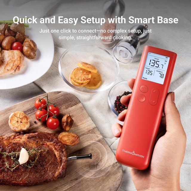 Alt view image 3 of 7 - Wireless Meat Thermometer, 10X Enhanced Signal and Stability with Sub-1G, Standalone Display & Control Base, Certified Accuracy ±0.5°F, WiFi Unlimited Range for BBQ, Oven,Smoker,Grill