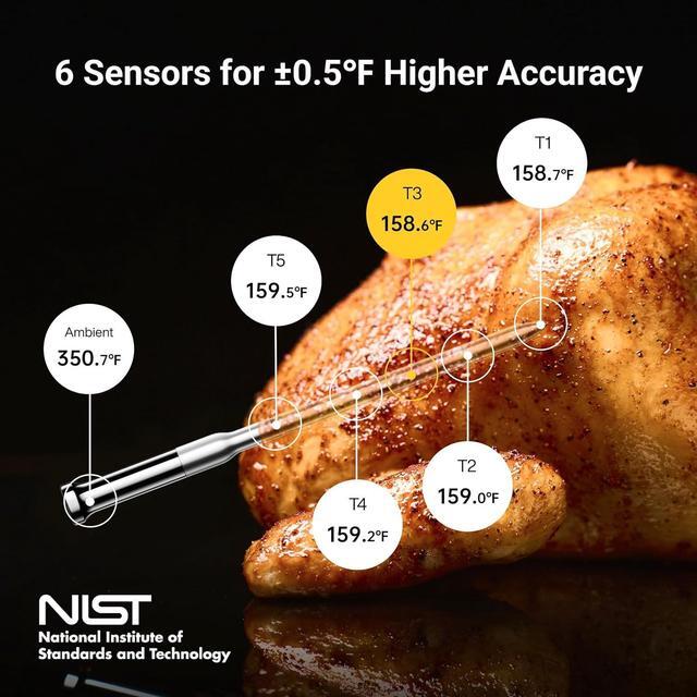 Alt view image 5 of 7 - Wireless Meat Thermometer, 10X Enhanced Signal and Stability with Sub-1G, Standalone Display & Control Base, Certified Accuracy ±0.5°F, WiFi Unlimited Range for BBQ, Oven,Smoker,Grill