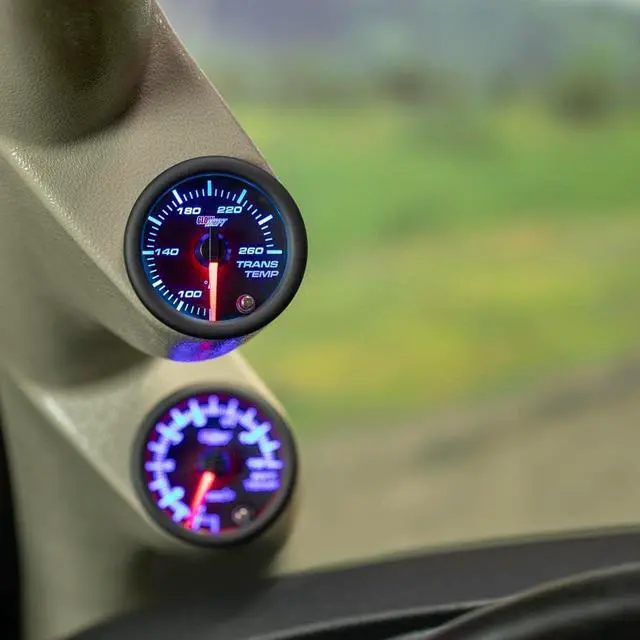 Alt view image 3 of 6 - Tinted 7 Color 260 F Transmission Temperature Gauge Kit - Includes Electronic Sensor - Black Dial - Smoked Lens - for Car & Truck - 2-1/16" 52mm