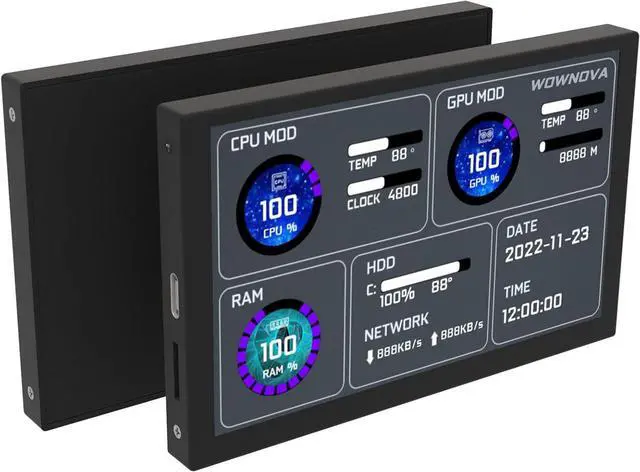 Main image of Computer Temp Monitor (Dynamic Theme Supported), Pc Temperature Display, PC Sensor Panel for PC ARGB Computer Case, IPS Type-C USB Mini Secondary Screen PC CPU RAM HDD Data Monitor (Black)