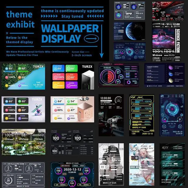 Alt view image 5 of 6 - Computer Temp Monitor (Dynamic Theme Supported), Pc Temperature Display, PC Sensor Panel for PC ARGB Computer Case, IPS Type-C USB Mini Secondary Screen PC CPU RAM HDD Data Monitor (Black)