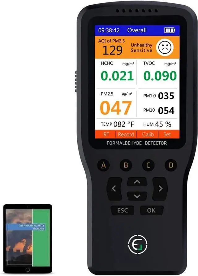 Main image of Air Quality Pollution Monitor, Formaldehyde Detector, Temperature & Humidity Meter, Sensor, Tester; Detect PM2.5/PM10/PM1.0 Micron Dust, Test Indoor TVOC Volatile Organic Compound Gas; eBook