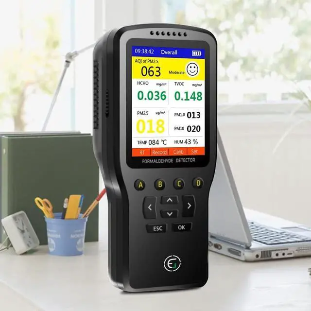 Alt view image 2 of 6 - Air Quality Pollution Monitor, Formaldehyde Detector, Temperature & Humidity Meter, Sensor, Tester; Detect PM2.5/PM10/PM1.0 Micron Dust, Test Indoor TVOC Volatile Organic Compound Gas; eBook