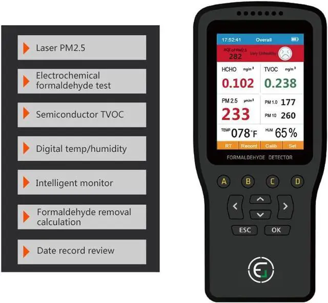 Alt view image 5 of 6 - Air Quality Pollution Monitor, Formaldehyde Detector, Temperature & Humidity Meter, Sensor, Tester; Detect PM2.5/PM10/PM1.0 Micron Dust, Test Indoor TVOC Volatile Organic Compound Gas; eBook