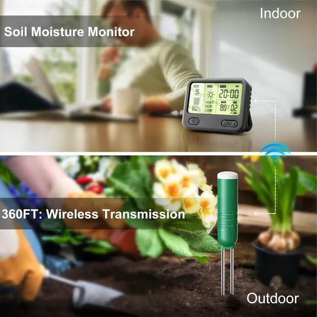 Alt view image 4 of 7 - Soil Moisture Meter for Plants, 4-in-1 Soil Tester for Moisture/Temperature/Sunlight/Time, Digital Sensor, Water Meter for Outdoor &Indoor Plants, Ideal for Garden, Farm, Lawn- Battery Included