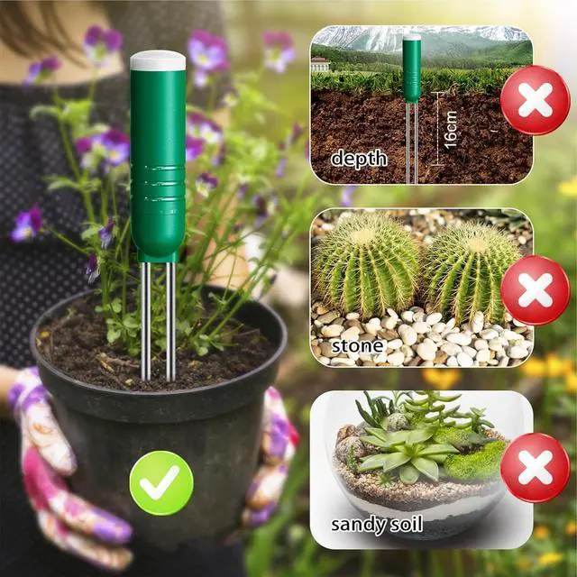 Alt view image 6 of 7 - Soil Moisture Meter for Plants, 4-in-1 Soil Tester for Moisture/Temperature/Sunlight/Time, Digital Sensor, Water Meter for Outdoor &Indoor Plants, Ideal for Garden, Farm, Lawn- Battery Included