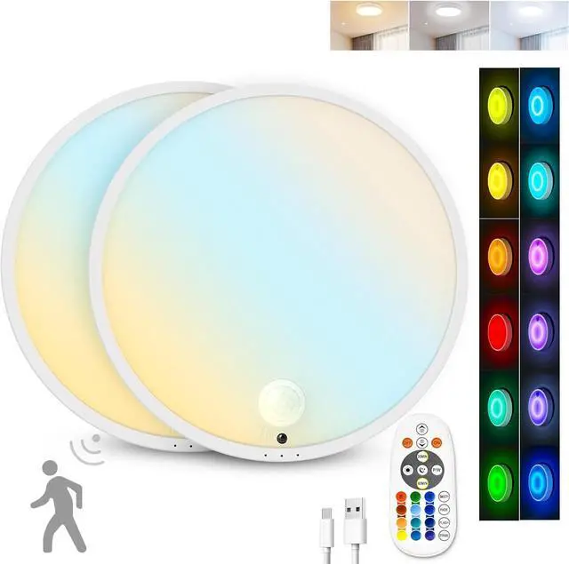 Main image of Motion Sensor Ceiling Light, 2Pack Rechargeable Battery Powered Ceiling Light with 15 Color Temperatures, Motion Activated Closet Light with Magnetic Base for Shower Stairs Hallway Porch Garage