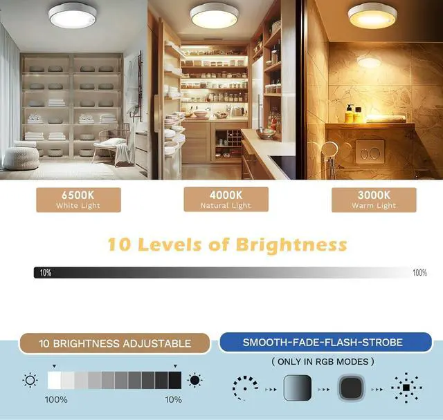 Alt view image 7 of 7 - Motion Sensor Ceiling Light, 2Pack Rechargeable Battery Powered Ceiling Light with 15 Color Temperatures, Motion Activated Closet Light with Magnetic Base for Shower Stairs Hallway Porch Garage