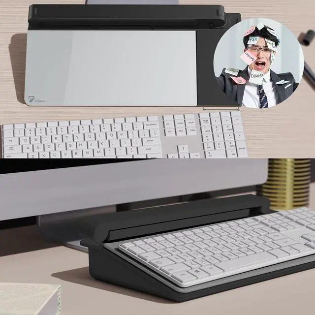 Alt view image 6 of 7 - Small Desk whiteboard - Glass Dry Erase White Board- Desk Computer Buddy with Fast Charger Charging Station, Desk Board Buddy with Adjustable Foldable Desk Lamp, Dry Erase Notepad, Black, 17 x 6 in