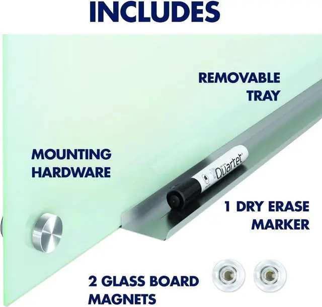 Alt view image 7 of 7 - Glass Dry Erase Board, Magnetic, 8' x 4', Infinity Frameless Mounting, White Surface, Accessory Tray, 1 Dry Erase Marker and 2 Glass Board Magnets (G9648W-A)