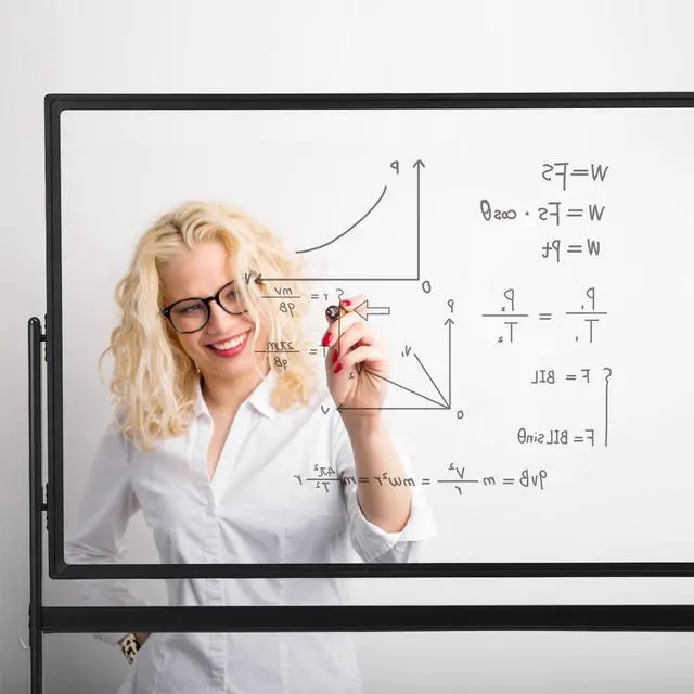 Alt view image 2 of 7 - Mobile Clear Glass Whiteboard on Wheels - TANKEE 48" x 32" Dry Erase Board with Stand, Large Rolling White Board with 25 Sheets Paper Pad, Transparent Tempered Glass Board for Office Home School