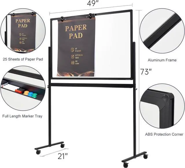 Alt view image 6 of 7 - Mobile Clear Glass Whiteboard on Wheels - TANKEE 48" x 32" Dry Erase Board with Stand, Large Rolling White Board with 25 Sheets Paper Pad, Transparent Tempered Glass Board for Office Home School