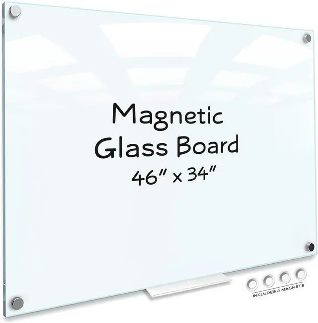 Main image of Glass Whiteboard 46 x 34 inch (4' x 3') Glass Dry Erase Board for Wall Frameless Large Office Wall Mount Frosted White Board for Work Home and School with Marker Tray Included