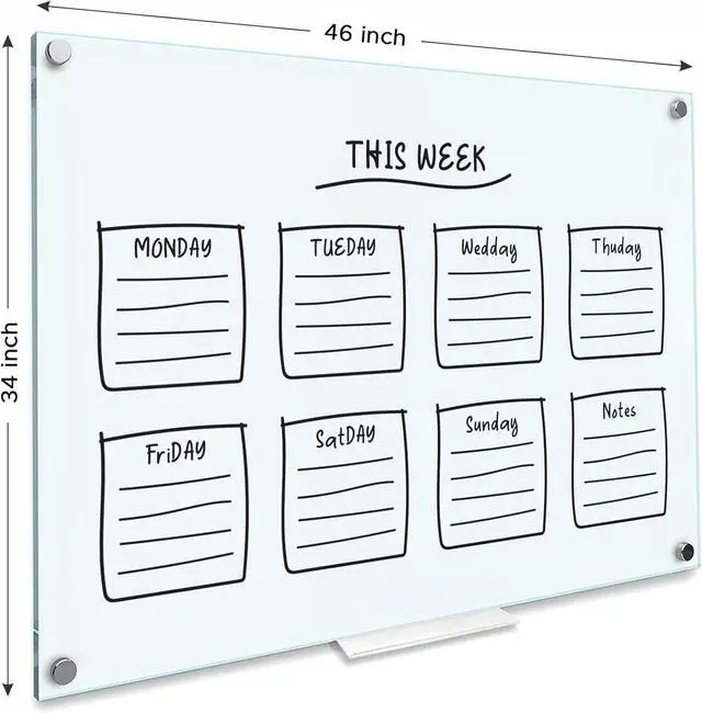 Alt view image 3 of 7 - Glass Whiteboard 46 x 34 inch (4' x 3') Glass Dry Erase Board for Wall Frameless Large Office Wall Mount Frosted White Board for Work Home and School with Marker Tray Included