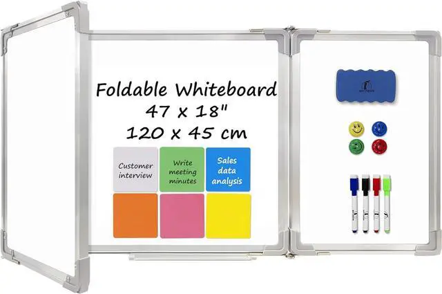 Main image of Whiteboard Set - Dry Erase Board 47 x 18 in with 1 Dry Wipe Eraser, 4 Markers, 4 Magnets and 6 Magnetic Notes - Large Vision Wall White Board for Home Office College