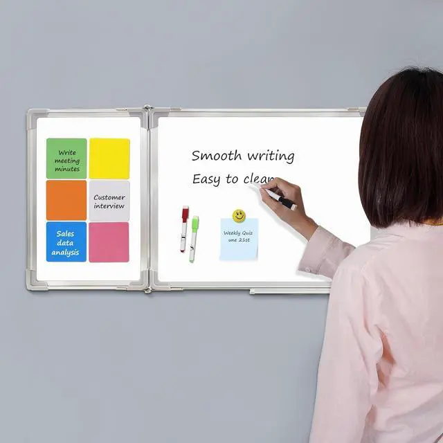 Alt view image 3 of 6 - Whiteboard Set - Dry Erase Board 47 x 18 in with 1 Dry Wipe Eraser, 4 Markers, 4 Magnets and 6 Magnetic Notes - Large Vision Wall White Board for Home Office College