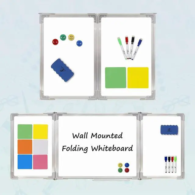Alt view image 6 of 6 - Whiteboard Set - Dry Erase Board 47 x 18 in with 1 Dry Wipe Eraser, 4 Markers, 4 Magnets and 6 Magnetic Notes - Large Vision Wall White Board for Home Office College