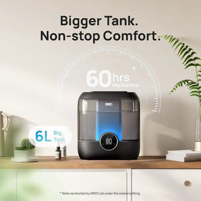 Alt view image 4 of 7 - Smart Humidifiers for Bedroom, 6L Top Fill Supersized Cool Mist Humidifier for Large Room, 60 Hour Runtime, Quiet Ultrasonic Humidifiers for Plants, Baby, Indoor, Home, Night Light, Black