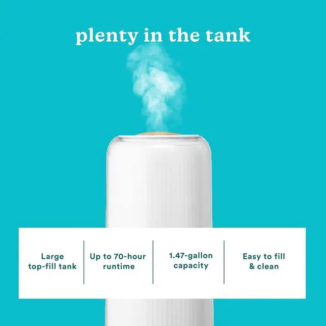 Alt view image 5 of 6 - Ultrasonic Humidifier - Large Deluxe Air Humidifiers for Bedroom, Plants, Office - Top-Fill 1.47-Gallon Tank, Cool Mist, Essential Oil Pads and Built-In Timer, 3 Speed Settings, White