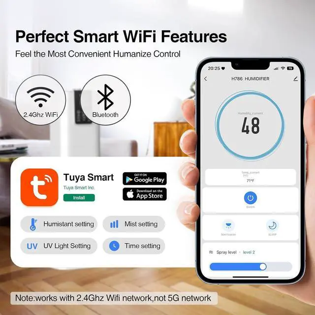 Alt view image 4 of 7 - Smart Humidifiers Large Room Bedroom Home,2.11Gal(8L) Quiet Top Fill Cool Mist Humidifier,Smart App & Remote Control, 3 Speed Humidifier with 360°Nozzle,Humidity Setting for Baby Office Plant(White)