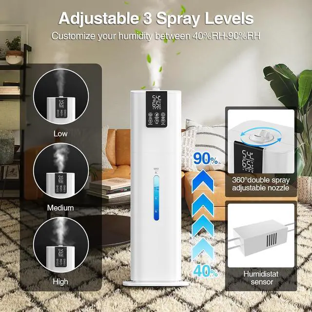Alt view image 5 of 7 - Smart Humidifiers Large Room Bedroom Home,2.11Gal(8L) Quiet Top Fill Cool Mist Humidifier,Smart App & Remote Control, 3 Speed Humidifier with 360°Nozzle,Humidity Setting for Baby Office Plant(White)