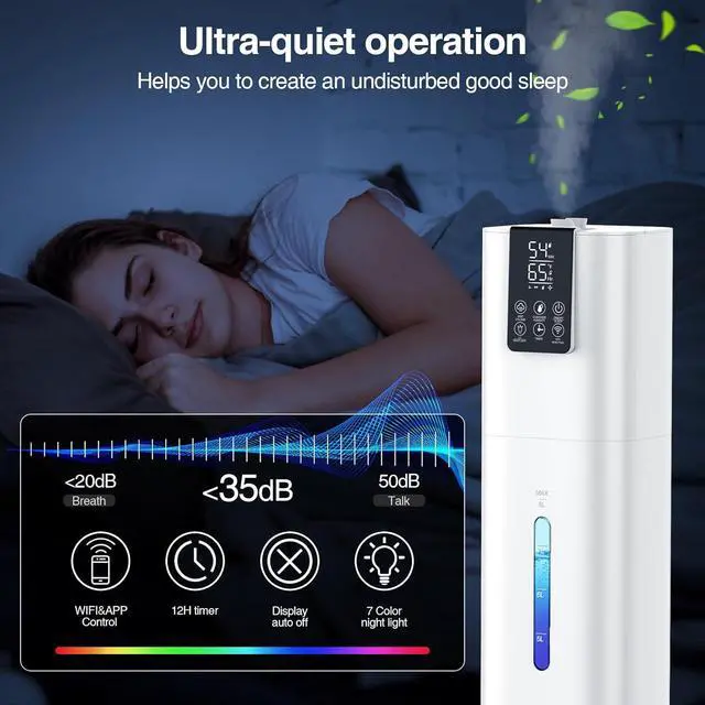 Alt view image 7 of 7 - Smart Humidifiers Large Room Bedroom Home,2.11Gal(8L) Quiet Top Fill Cool Mist Humidifier,Smart App & Remote Control, 3 Speed Humidifier with 360°Nozzle,Humidity Setting for Baby Office Plant(White)