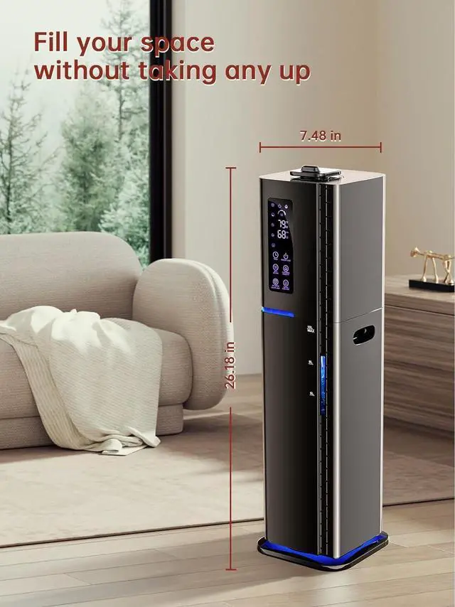 Alt view image 7 of 7 - 2.64Gal Humidifiers for Bedroom Large Room, Warm and Cool Mist up to 500ft², Top Fill Diffuser Ambient Light, 3 Mist Modes, 24H Timer,35dB Quiet Humidifier for Home Office Plant