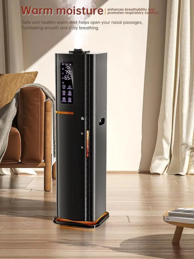 Alt view image 4 of 7 - 2.64Gal Humidifiers for Bedroom Large Room, Warm and Cool Mist up to 500ft², Top Fill Diffuser Ambient Light, 3 Mist Modes, 24H Timer,35dB Quiet Humidifier for Home Office Plant