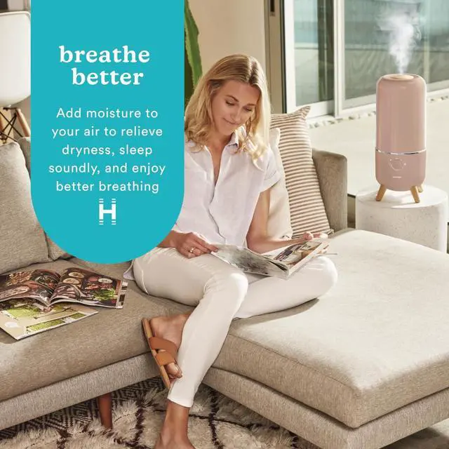 Alt view image 2 of 7 - Homedics Ultrasonic Humidifier, Bedrooms and Home Offices, 0.97-Gallon Tank, 45-Hour Runtime, Visible Ultra-Quiet Cool Mist, Aromatherapy, Demineralization Cartridge, Night-Light, Auto-Off, Taupe