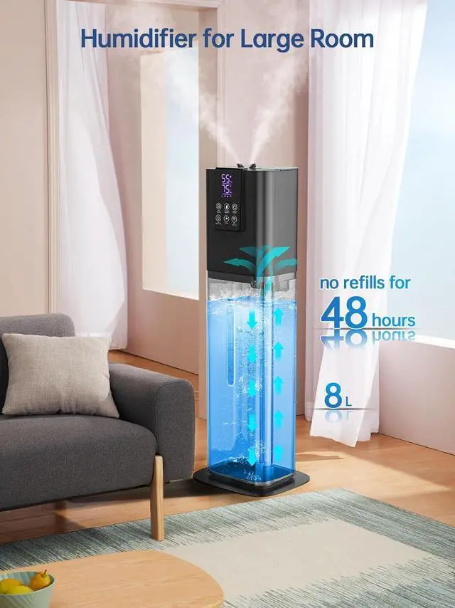 Alt view image 3 of 7 - 8L Smart Humidifiers for Bedroom Large Room, 2.1Gal Cool Mist Top Fill Diffuser Ambient Light, WIFI App & Remote Control, 3 Mist Modes, 12H Timer, 35dB Quiet Humidifier for Home Office Plant