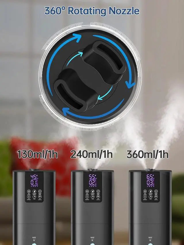 Alt view image 4 of 7 - 8L Smart Humidifiers for Bedroom Large Room, 2.1Gal Cool Mist Top Fill Diffuser Ambient Light, WIFI App & Remote Control, 3 Mist Modes, 12H Timer, 35dB Quiet Humidifier for Home Office Plant