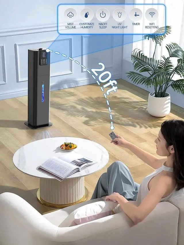Alt view image 5 of 7 - 8L Smart Humidifiers for Bedroom Large Room, 2.1Gal Cool Mist Top Fill Diffuser Ambient Light, WIFI App & Remote Control, 3 Mist Modes, 12H Timer, 35dB Quiet Humidifier for Home Office Plant