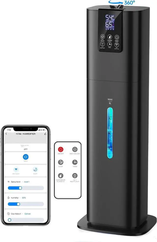 Main image of 8L Smart Humidifiers for Bedroom Large Room, 2.1Gal Cool Mist Top Fill Diffuser Ambient Light, WIFI App & Remote Control, 3 Mist Modes, 12H Timer, 35dB Quiet Humidifier for Home Office Plant