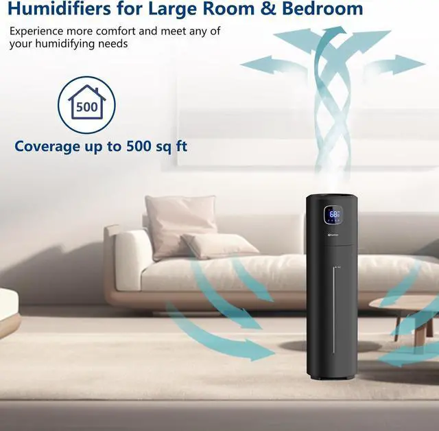 Alt view image 4 of 7 - Large Humidifiers for Bedroom, 9L/2.5Gal Ultrasonic Cool Mist Humidifier, Easy Clean Humidifier with 350ML/H Large Mist Speed, Quiet Tower Humidifier, Suitable for Kids Room Plant Yoga (Black)