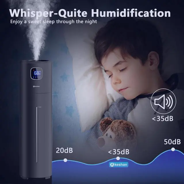 Alt view image 7 of 7 - Large Humidifiers for Bedroom, 9L/2.5Gal Ultrasonic Cool Mist Humidifier, Easy Clean Humidifier with 350ML/H Large Mist Speed, Quiet Tower Humidifier, Suitable for Kids Room Plant Yoga (Black)