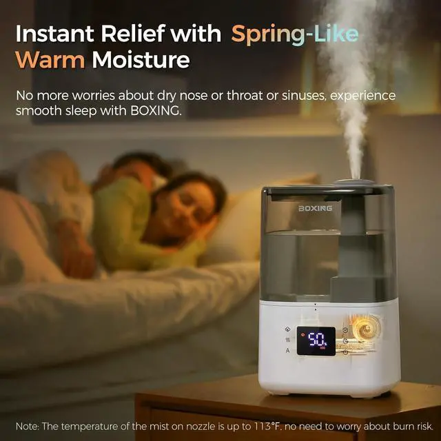 Alt view image 2 of 7 - Warm and Cool Mist Humidifiers for Bedroom Large Room Home, Air Humidifier with Remote, Top Fill Ultrasonic Diffuser Humidifier with humidistat,Quiet Sleep Bedside Nightstand,Timer,Filter,4.5L