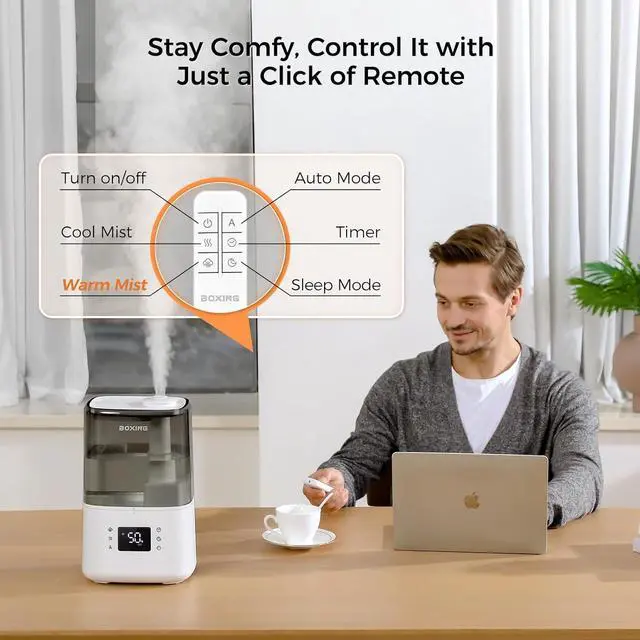 Alt view image 4 of 7 - Warm and Cool Mist Humidifiers for Bedroom Large Room Home, Air Humidifier with Remote, Top Fill Ultrasonic Diffuser Humidifier with humidistat,Quiet Sleep Bedside Nightstand,Timer,Filter,4.5L