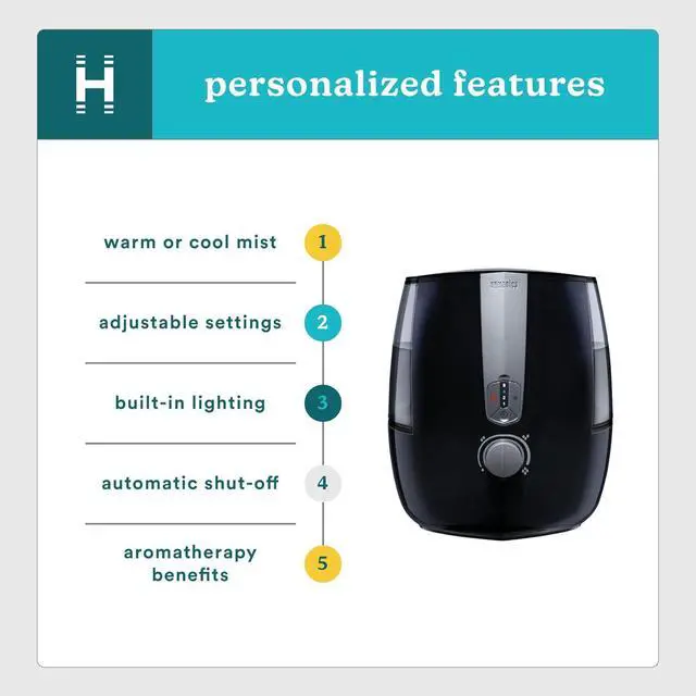 Alt view image 3 of 7 - TotalComfort Plus Humidifier  Large Air Humidifiers for Bedroom, Plants  Top-Fill 5.3L Water Tank with Cool and Warm Mist, Essential Oil Pads, Colored Night-Light, Black