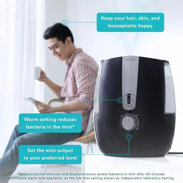 Alt view image 5 of 7 - TotalComfort Plus Humidifier  Large Air Humidifiers for Bedroom, Plants  Top-Fill 5.3L Water Tank with Cool and Warm Mist, Essential Oil Pads, Colored Night-Light, Black